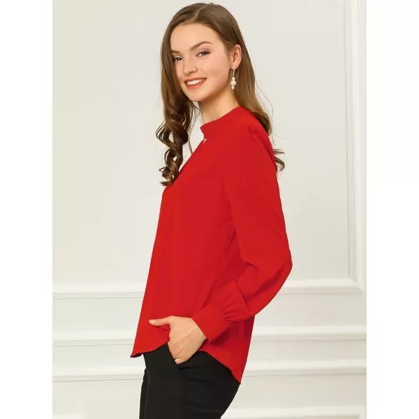 Allegra K Women's Work Office Tops Business Professional Shirt Elegant Stand Collar Fall 2023 Long Sleeve Blouses