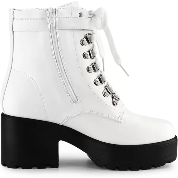 Allegra K Women's Zip Chunky Heel Platform Ankle Combat Boots