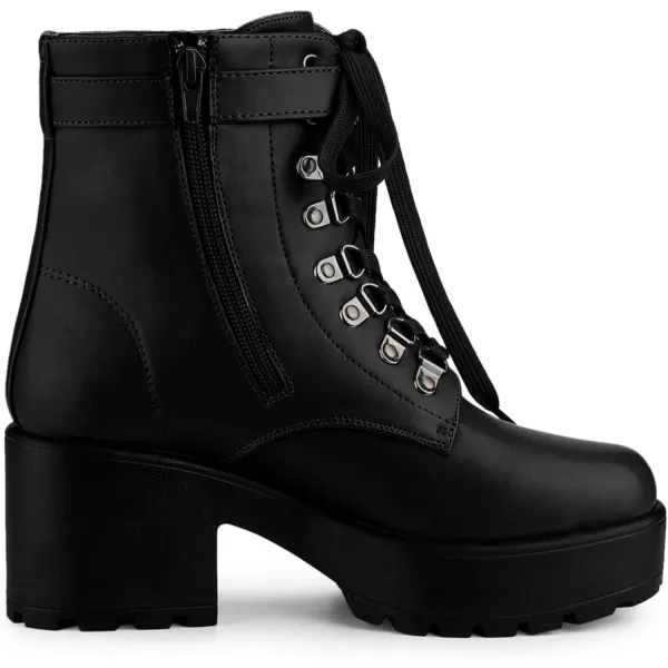 Allegra K Women's Zip Chunky Heel Platform Ankle Combat Boots