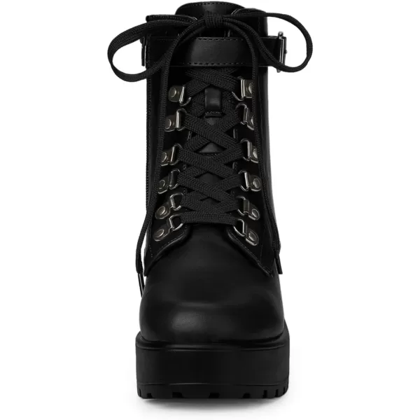 Allegra K Women's Zip Chunky Heel Platform Ankle Combat Boots