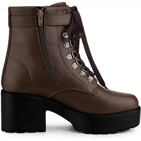 Allegra K Women's Zip Chunky Heel Platform Ankle Combat Boots