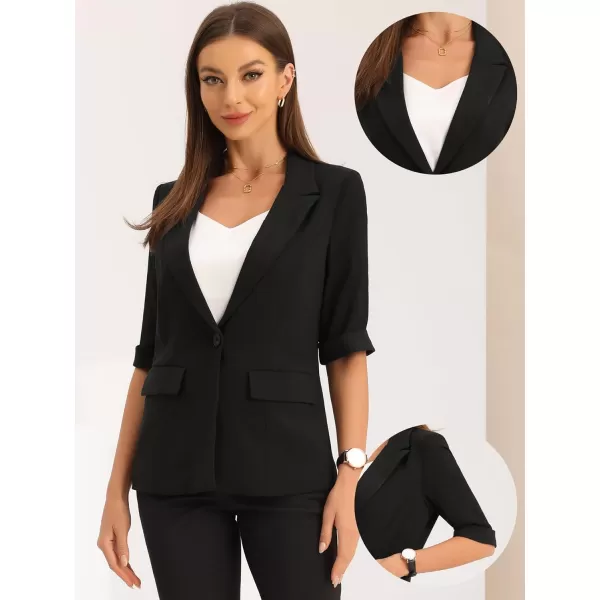 Allegra K Work Dressy Business Casual Blazer for Women's Patchwork Chiffon Half Sleeve Blazers