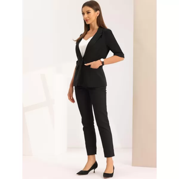 Allegra K Work Dressy Business Casual Blazer for Women's Patchwork Chiffon Half Sleeve Blazers