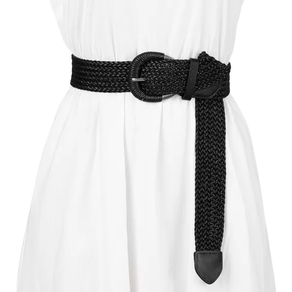 Allegra K Woven Waist Belts Wide Braided Belts for Women Dress Metal Buckle