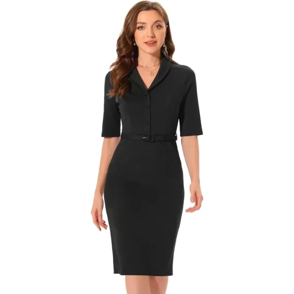 Allegra K Business Casual Dress for Women's Shawl Collar Half Sleeve Sheath Dress