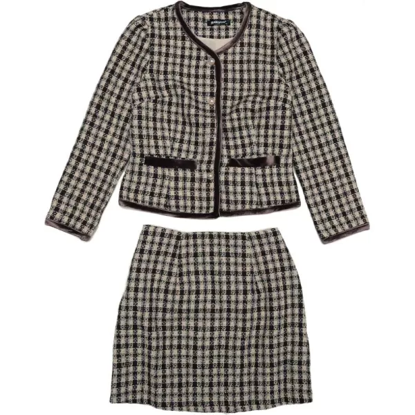 Allegra K Business Suit Set for Women's 2 Piece Outfits Plaid Tweed Short Blazer Jacket and Skirt Sets