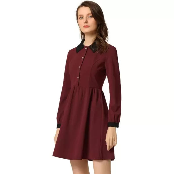 Allegra K Christmas Contrast Color Dress for Women's Collared Long Sleeve Halloween Party Flare Dresses