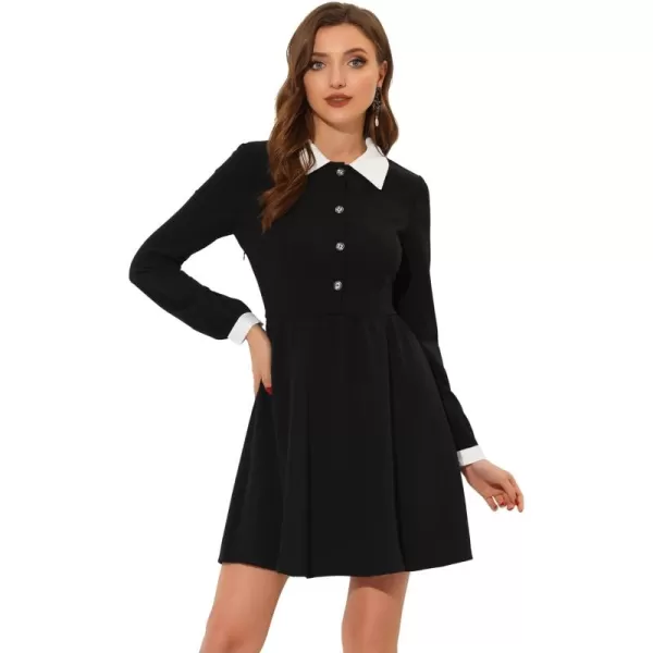 Allegra K Christmas Contrast Color Dress for Women's Collared Long Sleeve Halloween Party Flare Dresses