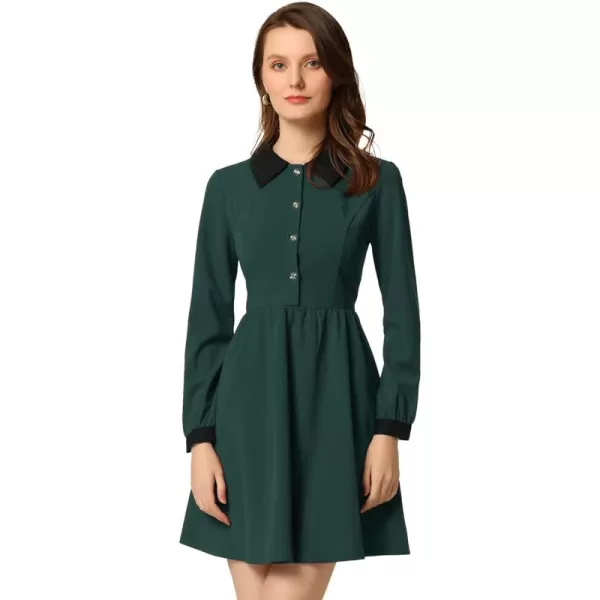 Allegra K Christmas Contrast Color Dress for Women's Collared Long Sleeve Halloween Party Flare Dresses