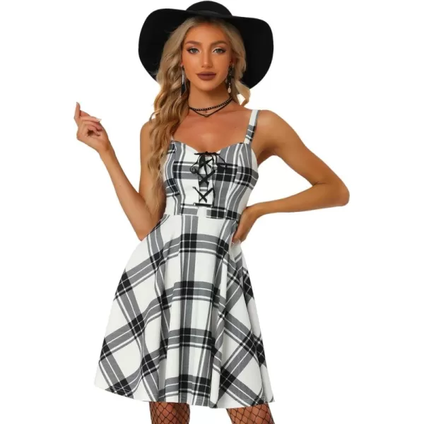 Allegra K Christmas Plaid Dress for Women's Gothic Vintage Lace-Up Dresses