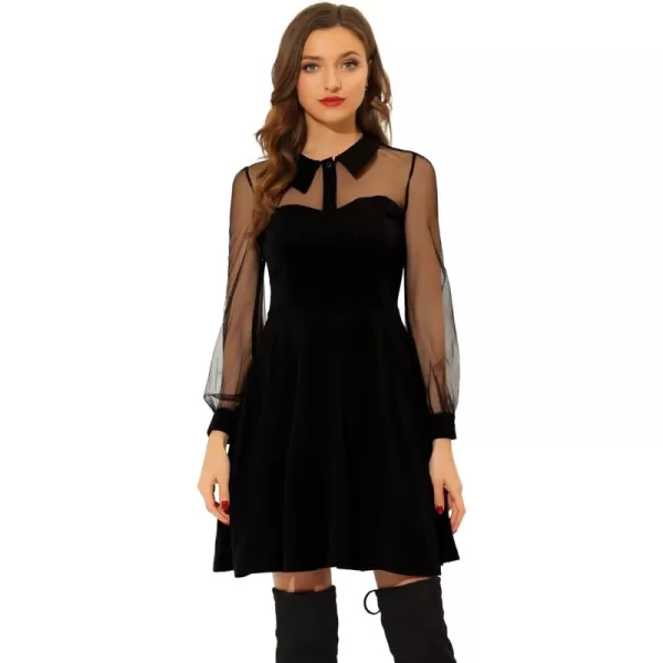 Allegra K Cocktail Party Dress for Women's Sheer Mesh Panel Long Sleeve Mini A-Line Dresses