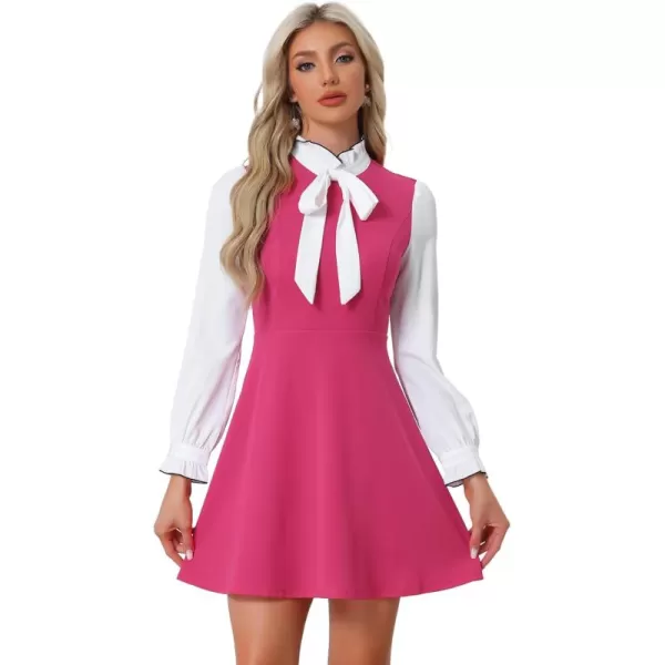 Allegra K Contrast Color Dress for Women's Vintage Long Sleeve Tie Neck Dresses
