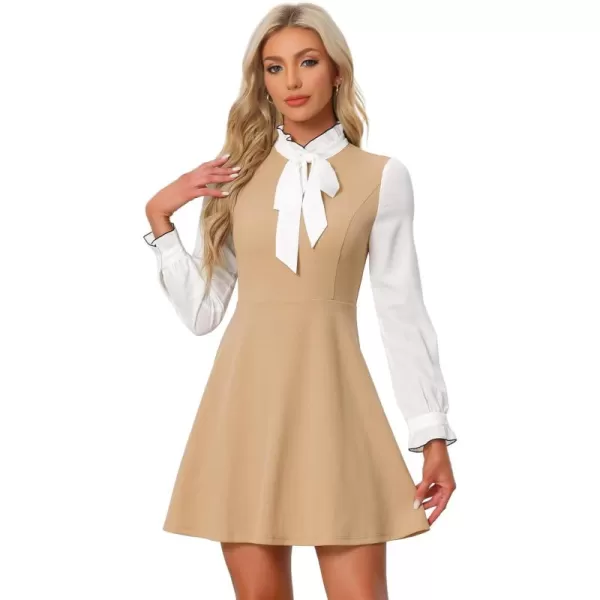 Allegra K Contrast Color Dress for Women's Vintage Long Sleeve Tie Neck Dresses