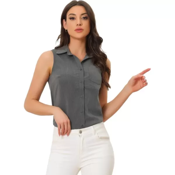 Allegra K Denim Button Down Shirt for Women's Sleeveless Lapel V Neck Chambray Tunic Top