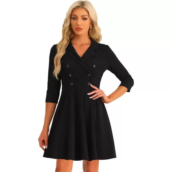 Allegra K Double Breasted Dress for Women's Notched Lapel Half Sleeve Business Blazer Dress