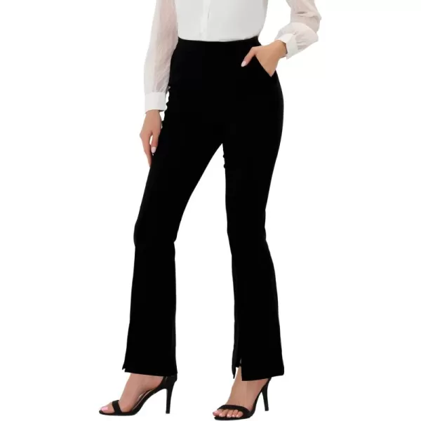 Allegra K Elegant Work Office Business Pants for Women's Solid High Waist Split Hem Flare Leg Long Pant