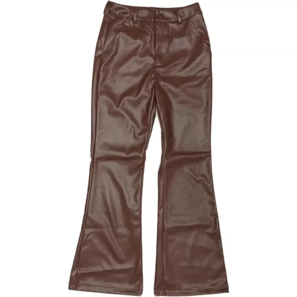 Allegra K Faux Leather Casual Pant for Women's High Waist Bell Bottom Flared Long PU Trouser