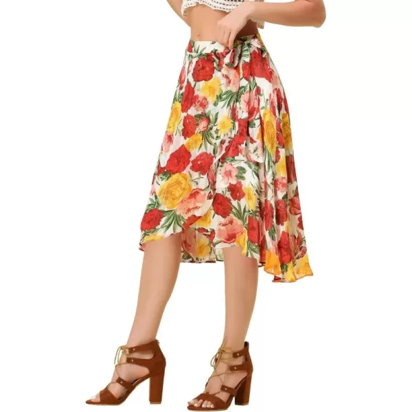 Allegra K Hawaiian Tropical Skirt for Women's Ruffle Pleated Hem Tie Wrap Glitter Floral Skirts