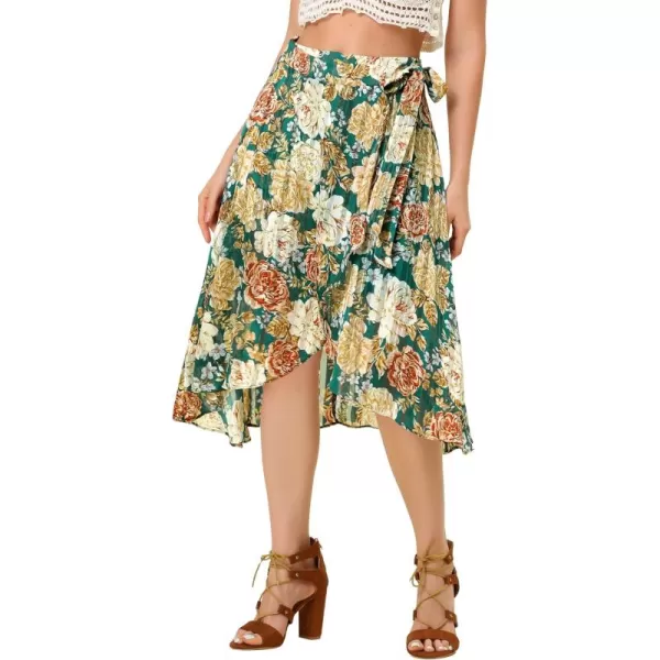 Allegra K Hawaiian Tropical Skirt for Women's Ruffle Pleated Hem Tie Wrap Glitter Floral Skirts