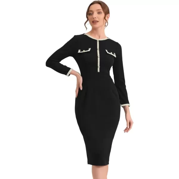 Allegra K Long Sleeve Dress for Women's Knee Length Pencil Sheath Dress