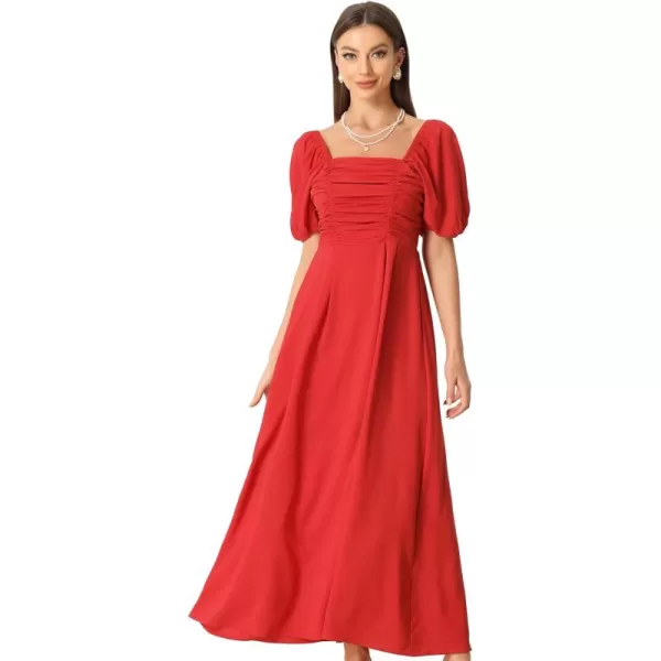 Allegra K Maxi Dress for Women's Square Neck Ruched Sun Dresses