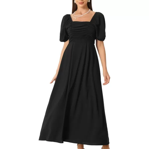 Allegra K Maxi Dress for Women's Square Neck Ruched Sun Dresses