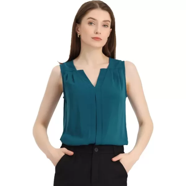 Allegra K Sleeveless Work Top for Women's St. Patrick's Day Pleated Chiffon V Neck Blouse Shirt