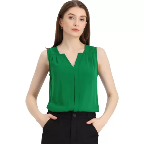 Allegra K Sleeveless Work Top for Women's St. Patrick's Day Pleated Chiffon V Neck Blouse Shirt