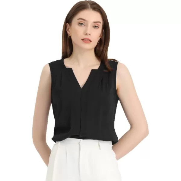 Allegra K Sleeveless Work Top for Women's St. Patrick's Day Pleated Chiffon V Neck Blouse Shirt