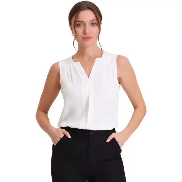 Allegra K Sleeveless Work Top for Women's St. Patrick's Day Pleated Chiffon V Neck Blouse Shirt