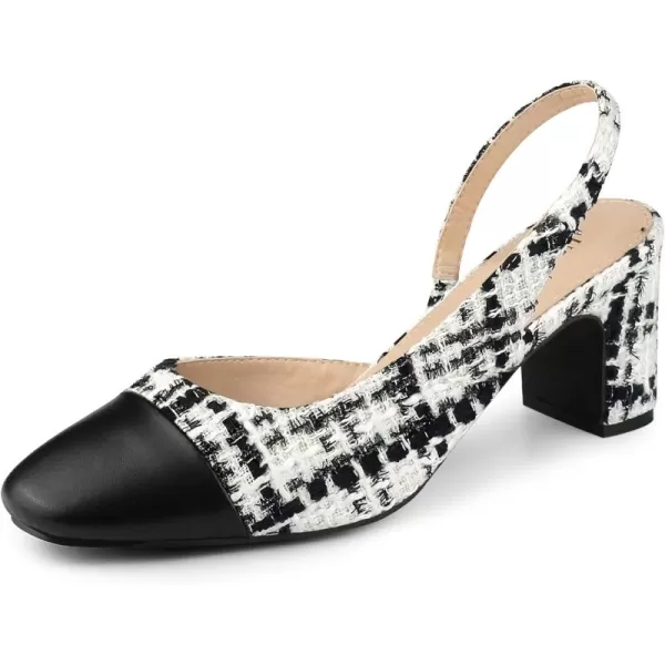 Allegra K Slingback Cap Toe Christmas Plaid Chunky Heel Pumps for Women