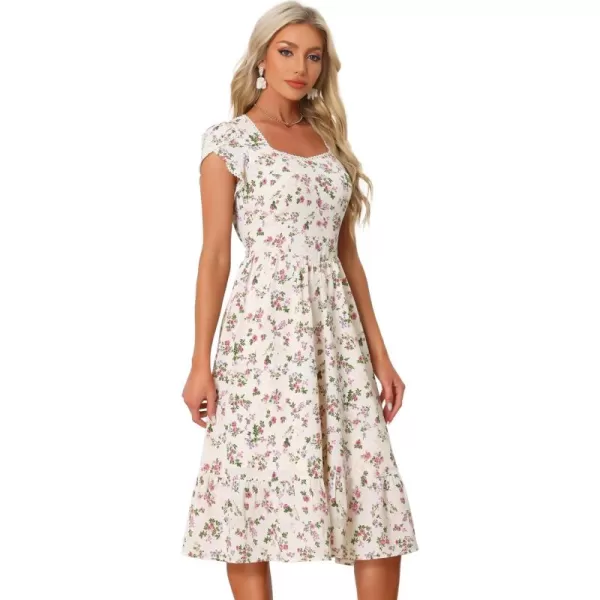 Allegra K Summer Dresses for Women's 2024 Square Collar Short Sleeve Floral Boho Beach Casual Midi Dress