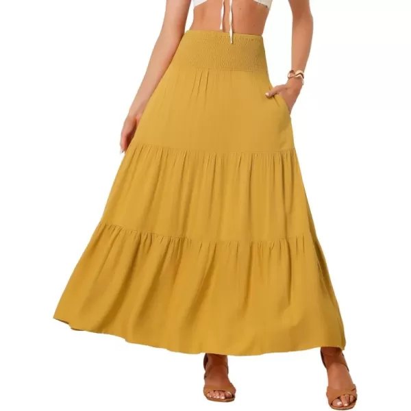 Allegra K Summer Maxi Skirt for Women's 2024 Casual Elastic High Waist Tiered Boho Long Skirts