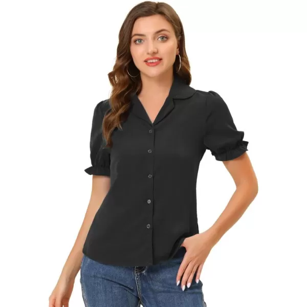 Allegra K Summer Work Lapel Collar Blouse for Women's Short Sleeves Button Down Shirt