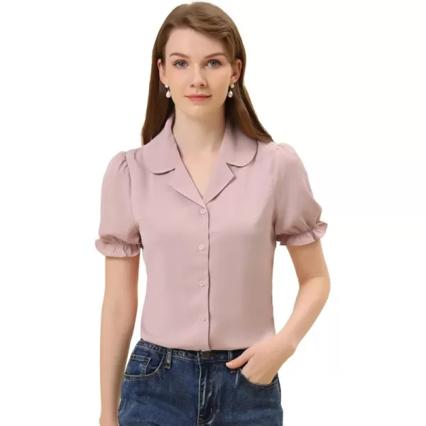 Allegra K Summer Work Lapel Collar Blouse for Women's Short Sleeves Button Down Shirt