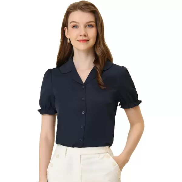 Allegra K Summer Work Lapel Collar Blouse for Women's Short Sleeves Button Down Shirt