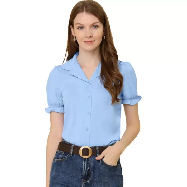 Allegra K Summer Work Lapel Collar Blouse for Women's Short Sleeves Button Down Shirt