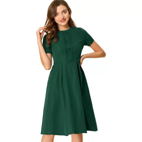 Allegra K Vintage Dress for Women's Round Neck Short Sleeve Pleated 1950s Midi Dress