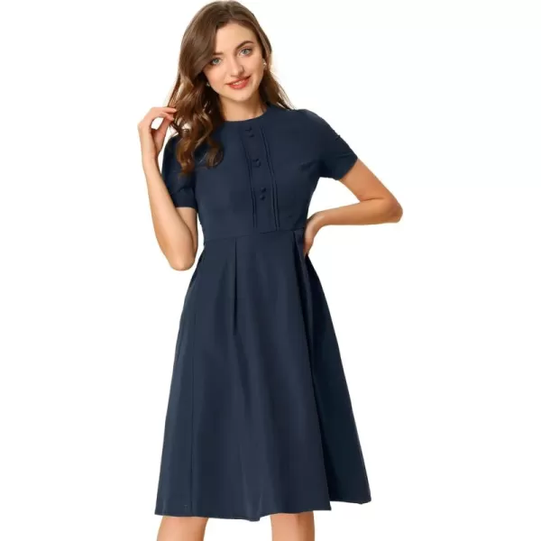 Allegra K Vintage Dress for Women's Round Neck Short Sleeve Pleated 1950s Midi Dress