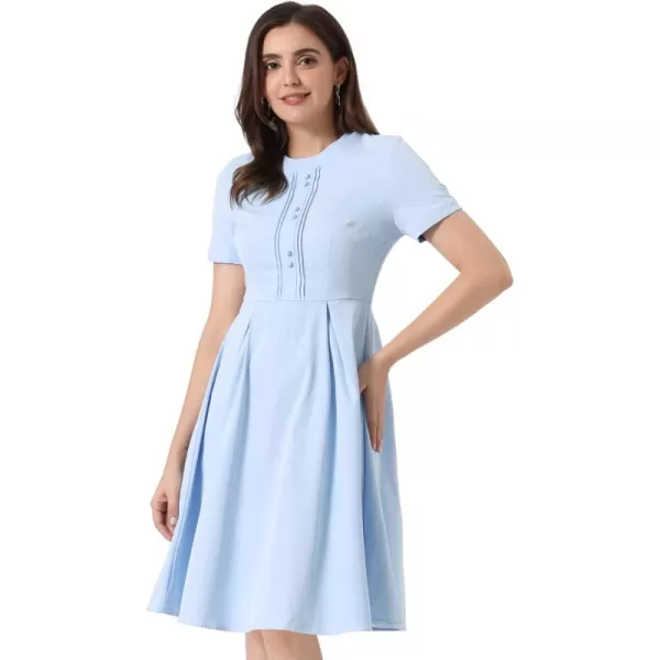 Allegra K Vintage Dress for Women's Round Neck Short Sleeve Pleated 1950s Midi Dress