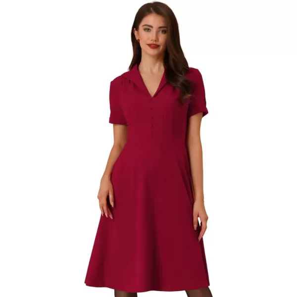 Allegra K Vintage Dresses for Women's 2024 Flat Collar Short Sleeve Fit and Flare Dress