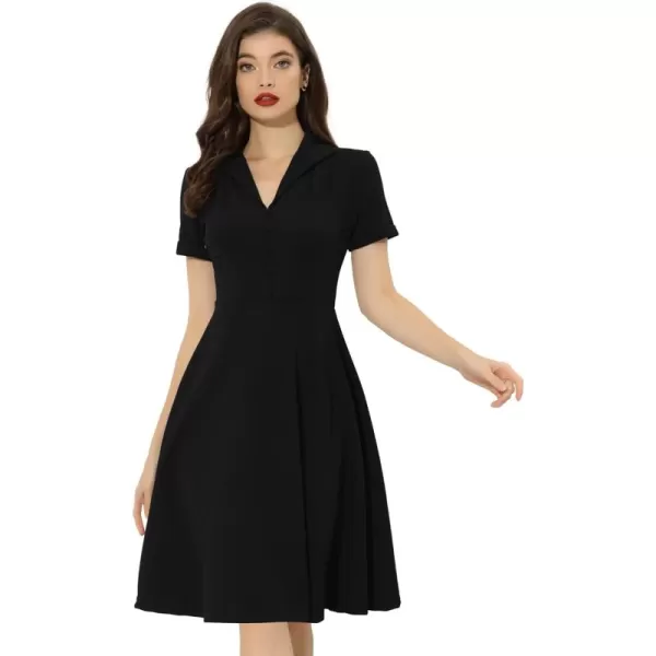 Allegra K Vintage Dresses for Women's 2024 Flat Collar Short Sleeve Fit and Flare Dress