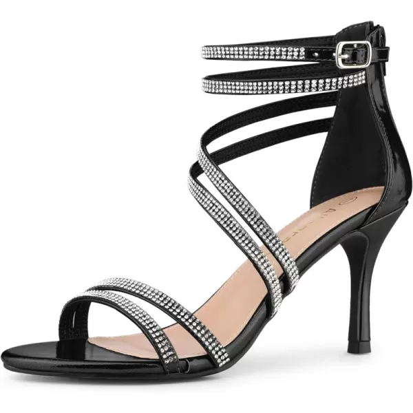 Allegra K Women's Ankle Strap Rhinestone Stiletto Heeled Sandals