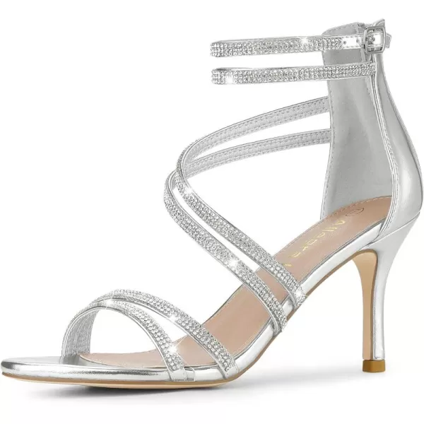 Allegra K Women's Ankle Strap Rhinestone Stiletto Heeled Sandals