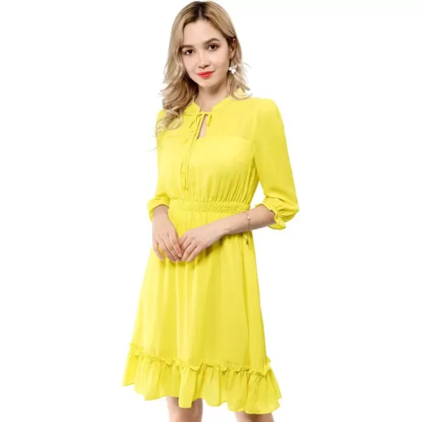 Allegra K Women's Autumn Wedding Guest Dresses Ruffle Hem 3/4 Sleeve A-Line Smocked Short Chiffon Dress