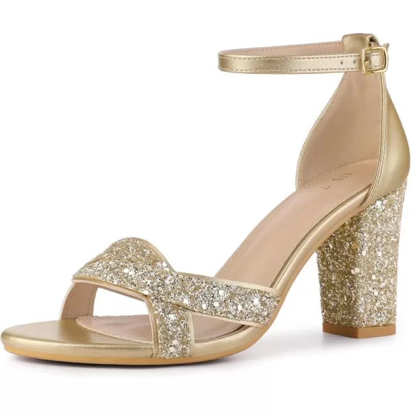 Allegra K Women's Bling Glitter Ankle Strap High Chunky Heel Sandals