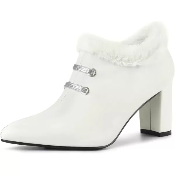 Allegra K Women's Block Heels Pointed Toe Faux Fur Ankle Booties