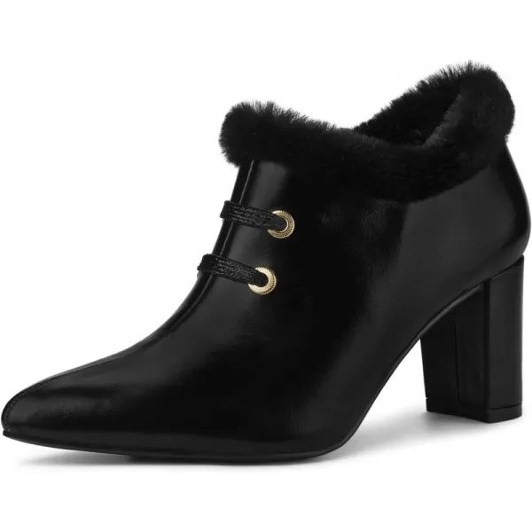 Allegra K Women's Block Heels Pointed Toe Faux Fur Ankle Booties