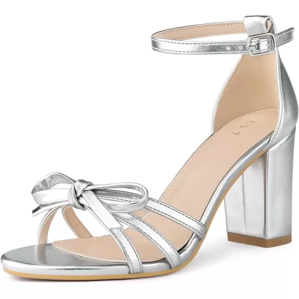 Allegra K Women's Bow Decor Ankle Strap Block Heels Sandals