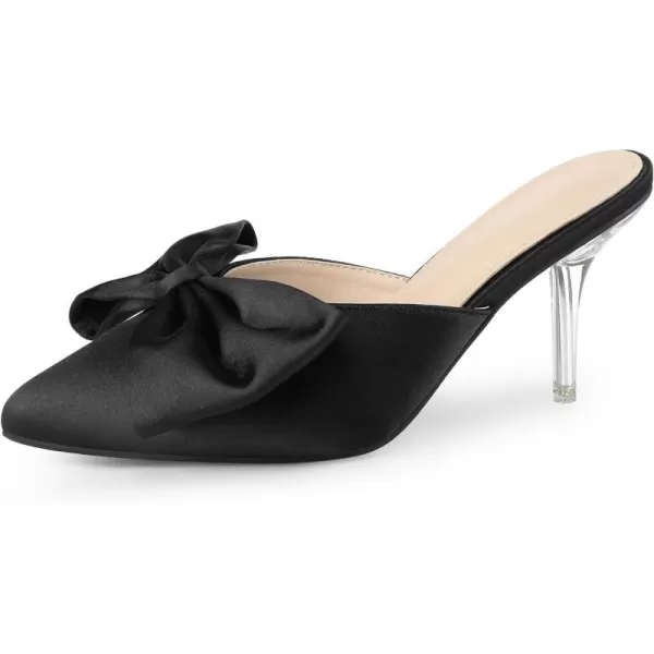 Allegra K Women's Bow Knot Pointed Toe Clear Stiletto Heel Slides Mules